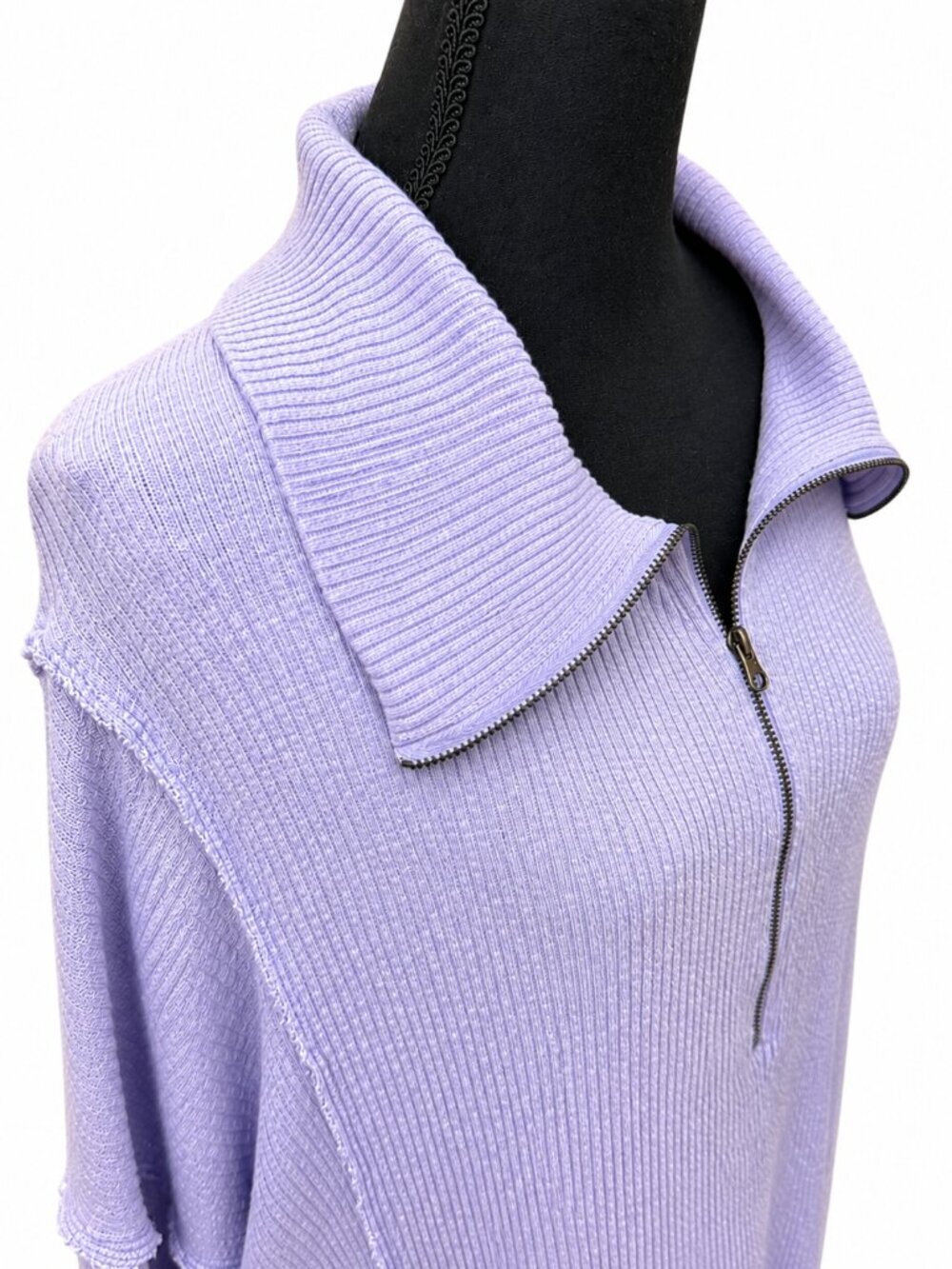 We The Free Lavender Waffle Knit Half Zip Pullover | Raw Edge Oversized Boho Top - Picture 2 of 8
